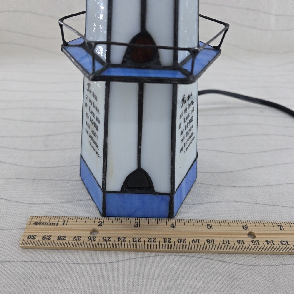 Tiffany Style Stained Glass Nautical Lighthouse Electrical Lamp with Bible Verse - Picture 10 of 11